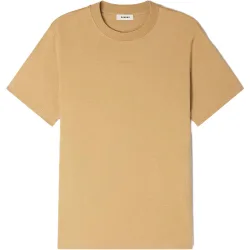 Camiseta masculina de algodón, manga corta, cuello redondo, con logo en relieve