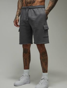 Herren Hohe Basic Cargo-Jersey-Shorts In Entspannter Passform Charcoal Größe 2XL