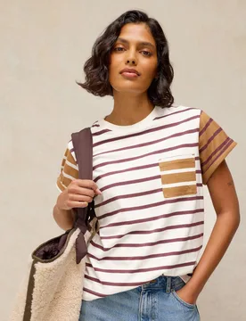 Pure Cotton Striped Crew Neck T-Shirt White Mix female - White stuff - FashionsVida