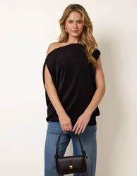 Deep Band Slinky Oversize Tunic Top - M/L / BLACK - female