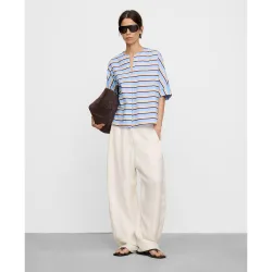 Blusa de mujer de rayas en algodón con escote pico