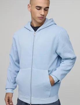 Herren Essential Gewaschener Kastenförmiger Durchzieh-Hoodie Sweatshirt Washed Light Blue Größe XL - boohooMAN - FashionsVida