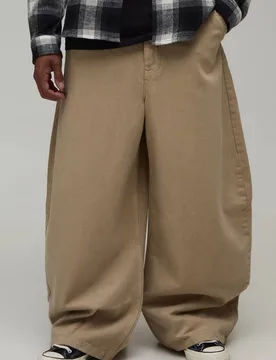 Men's Barrell Leg Half & Half Waistband Washed Twill Trousers Taupe Size Small Taupe S - boohooMAN - FashionsVida