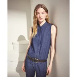 Blusa denim de mujer con cuello mao