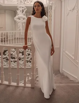Minimalism Jersey Sheath Wedding Dress with Flowers Customized Simple Floor Length Sexy Backless Bridal Gowns Vestido De Novia - Aliexpress - FashionsVida