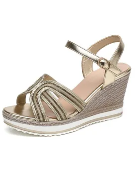 Women's Sparkling Glitter Espadrille Ankle Strap Wedge Sandals in Gold Size: 7 - Gold - Size: 7 - IVACHY - FashionsVida