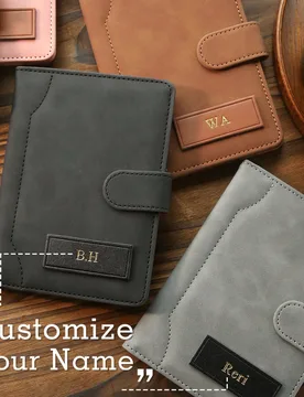 Pieza Portapasaporte personalizado, Funda de pasaporte de ante con combinación de letras doradas personalizadas, Billetera de pasaporte de cuero sint - Shein - FashionsVida