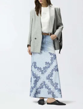 Gonna midi in light denim con stampa foulard azzurra - PINKO - FashionsVida
