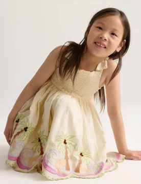 Pure Cotton Palm Tree Sleeveless Dress (2-10 Yrs) Ecru female - M&S - FashionsVida