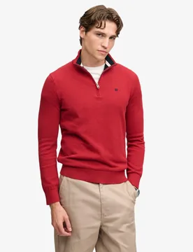 Superdry Herren Preppy Essential Baumwoll-pullover mit Reißverschluss Red - Größe: L - 74.99 - FashionsVida