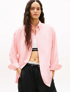 Camisa de mujer oversized de rayas en popelín - Tommy Jeans - FashionsVida