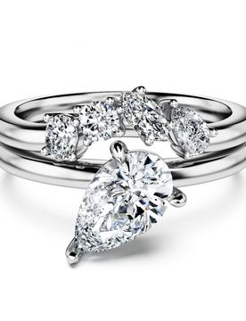 Anello Galaxy, Set (2), Diamanti creati in laboratorio 1,4 ct tw, Forma Pear, Oro bianco 18 K 50