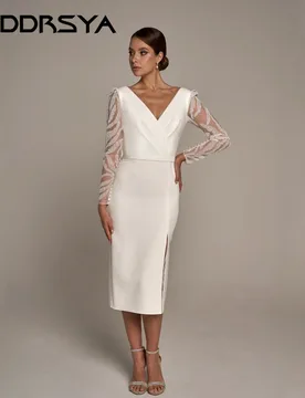RODDRSYA Mermaid Wedding Dress Long Sleeve V-Neck Elegant Satin Bride Party Gowns Backless Simple vestidos de novia Customized - Aliexpress - FashionsVida