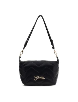 Borsa a tracolla nera in similpelle trapuntata con logo metallico - Guess - FashionsVida