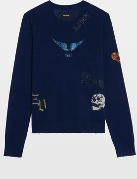 Zadig & Voltaire - Jersey de mujer 100% cachemira de cuello redondo con strass - Zadig & Voltaire - FashionsVida