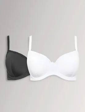 Women's 2 Pack Lace Trim T-Shirt Bras in Black Size: 48DD - Black - Size: 48DD - Yours - FashionsVida