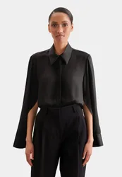 Hemdbluse mit hohen Ärmelschlitzen aus Satin Schwarz 48
