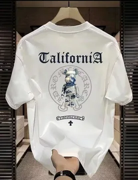 Retro Gothic California Text and Bear Back Print Men's 100% Cotton Summer Round Neck Short Sleeve Top - Aliexpress - FashionsVida