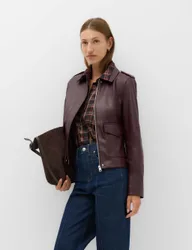 Faux Leather Harrington Jacket Cherry Red female