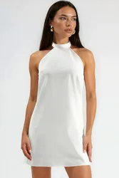Womens Halter-Neck Open-Back Dress - White - Size Medium