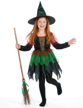 Freches Hexen-Kostüm für Mädchen Halloween-Kostüm schwarz-rot-grün - female