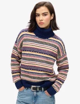 Superdry Damen Strukturierter Pullover mit Streifenmuster Marineblau - Größe: 42 - 89.99 - FashionsVida