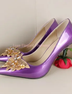 Purple Crystal Rose Heel Patent Pointed Toe Pumps Women Sexy Shallow Slip On High Heels Fashion Trendy Wedding Evening Shoes New - Aliexpress - FashionsVida