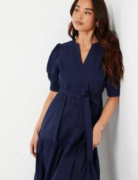 Women's Petite Poplin Shirt Dress in Navy Size: 14 - Navy - Size: 14 - Dorothy perkins - FashionsVida