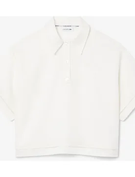 Polo de mujer oversized de sarga vaporosa en azul de manga corta - Lacoste - FashionsVida