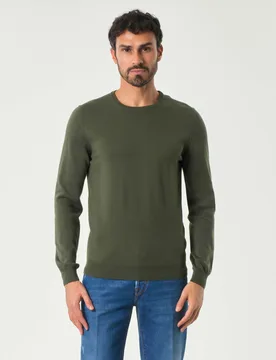 Maglia girocollo verde militare Pellizzari in puro cotone made in Italy - Rodolfo Pellizzari - FashionsVida