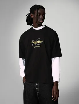 T-Shirt Relaxed Fit Imprimé S Noir - Bershka - FashionsVida