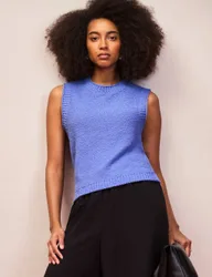 Cotton Rich Textured Knit Tank Top Mid Blue female