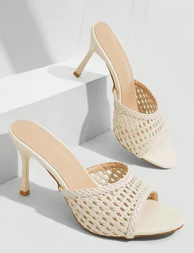 Sandalias de tacón alto para mujer con punta redonda, material PU, tejido auténtico, para ropa de noche, ir al trabajo, fiestas y uso diario - Shein - FashionsVida