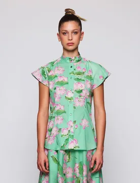 Camisa de mujer de manga corta con estampado floral - Mirto - FashionsVida