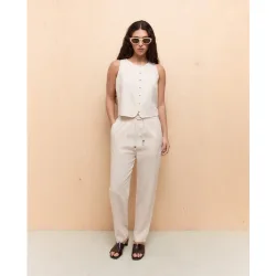 Pantalón fluido jogger con lino