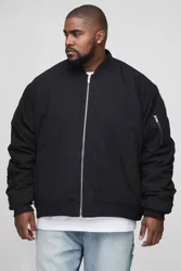 Men's Plus Peached Embroidered MA1 Bomber Jacket Black Size 4X-Large Black 4XL