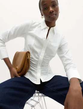 Pure Cotton Ruched Detail Shirt White female - M&S - FashionsVida