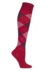 Pair Red Marylebone Argyle Wool Knee High Socks Ladies 3.5-7 Ladies - - Red - Size: Small