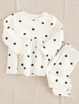 Polka Dot Ribbed Top and Legging Kids Set - COOL CLUB - FashionsVida