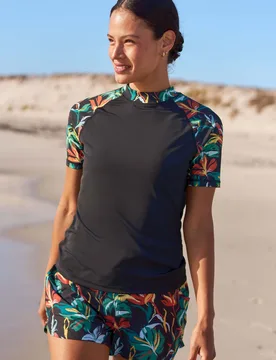 Fiji Womens Patterned Rash Vest - Black - Black - Size: 18 - Mountain Warehouse - FashionsVida