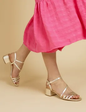 Leather Ankle Strap Block Heel Sandals Gold female - Jones Bootmaker - FashionsVida