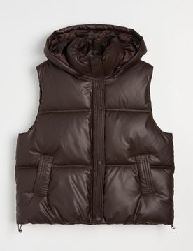 Gilet puffer trapuntato con cappuccio - marrone scuro