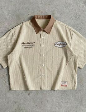 Camisa de hombre a rayas con estampado de letras, de un solo pecho, casual versátil para uso diario, estilo smart casual