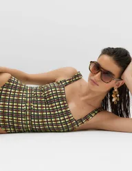 Printed Padded Belted Square Neck Swimsuit Green Mix female