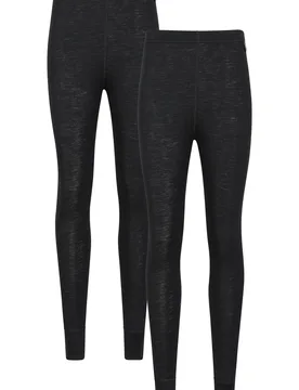 Women's Pack of 2 Warm & Cosy Elastic Waistband Merino Wool Baselayer Pants in Black Size: 12 - Black - Size: 12 - Mountain Warehouse - FashionsVida