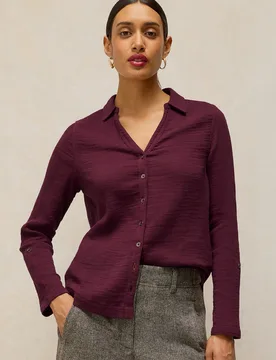 Annie Organic Double Cloth Shirt - Dark Plum - White stuff - FashionsVida