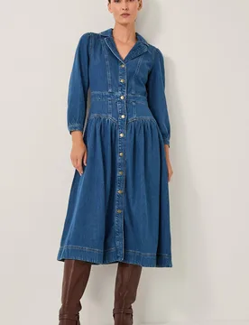 Women's Tamsin Button Denim Midi Dress Blue Size: 16 - Blue - Size: 16 - Monsoon - FashionsVida