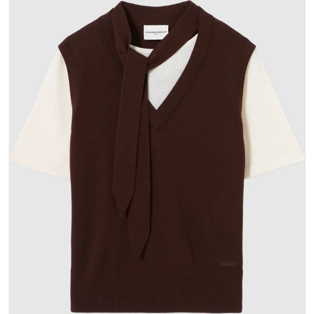 Jersey de mujer efecto trampantojo de manga corta de lana - CLAUDIE PIERLOT - FashionsVida