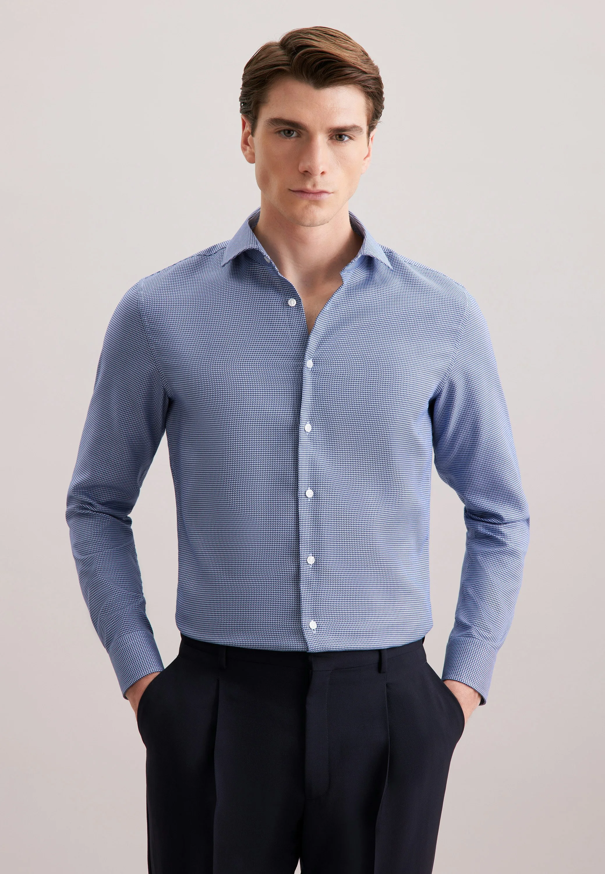 Slim Business Hemd Struktur Blau 38 - Seidensticker.com - FashionsVida