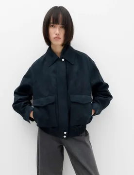 Suedette Bomber Jacket Midnight Navy female - M&S - FashionsVida